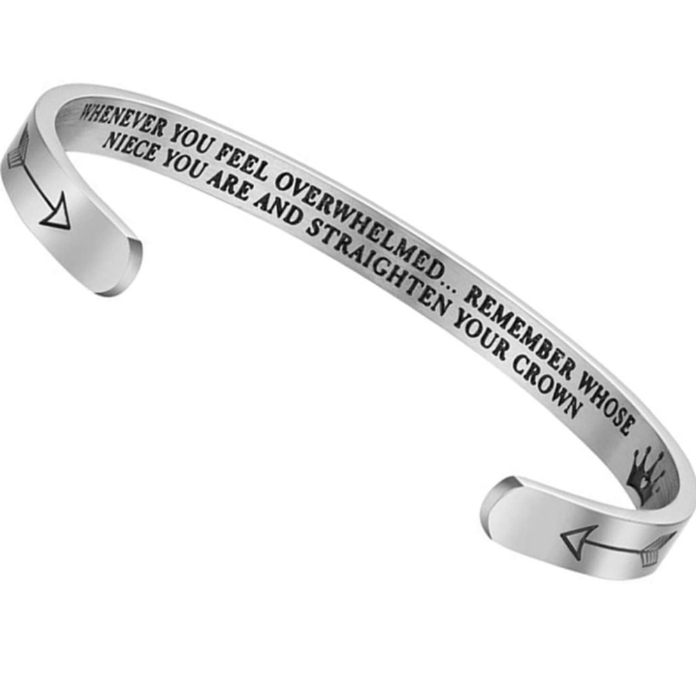 Niece Bracelet Crown Message Engraved cuff gift